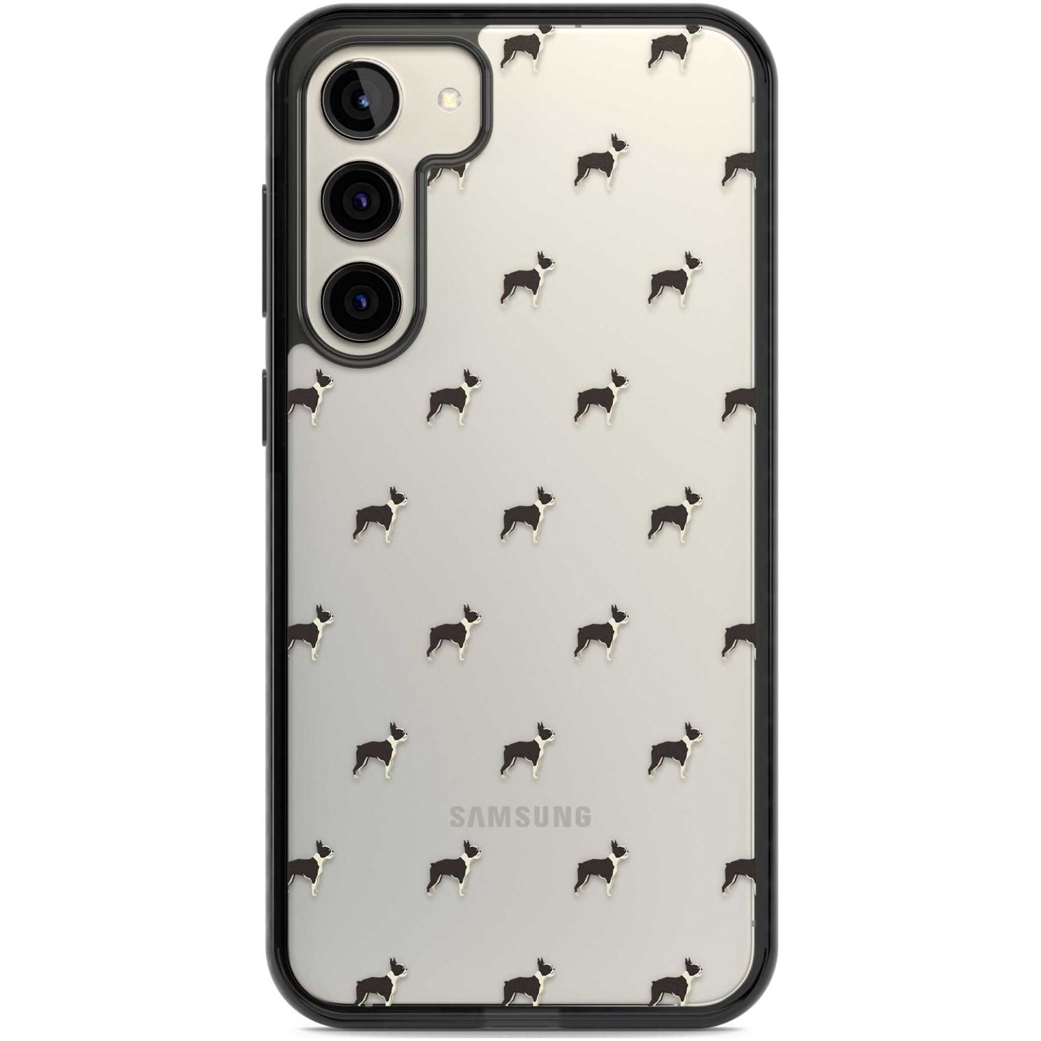 Boston Terrier Dog Pattern Clear Phone Case Samsung S22 Plus / Black Impact Case,Samsung S23 Plus / Black Impact Case Blanc Space