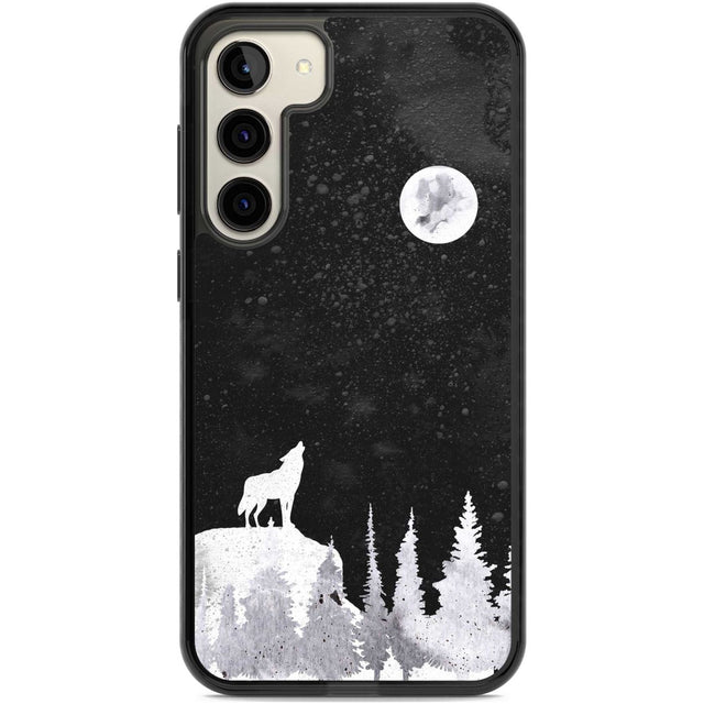Moon Phases: Wolf & Full Moon Phone Case Samsung S22 Plus / Black Impact Case,Samsung S23 Plus / Black Impact Case Blanc Space