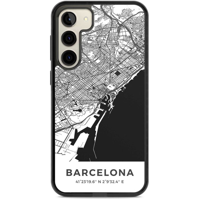 Map of Barcelona, Spain Phone Case Samsung S22 Plus / Black Impact Case,Samsung S23 Plus / Black Impact Case Blanc Space
