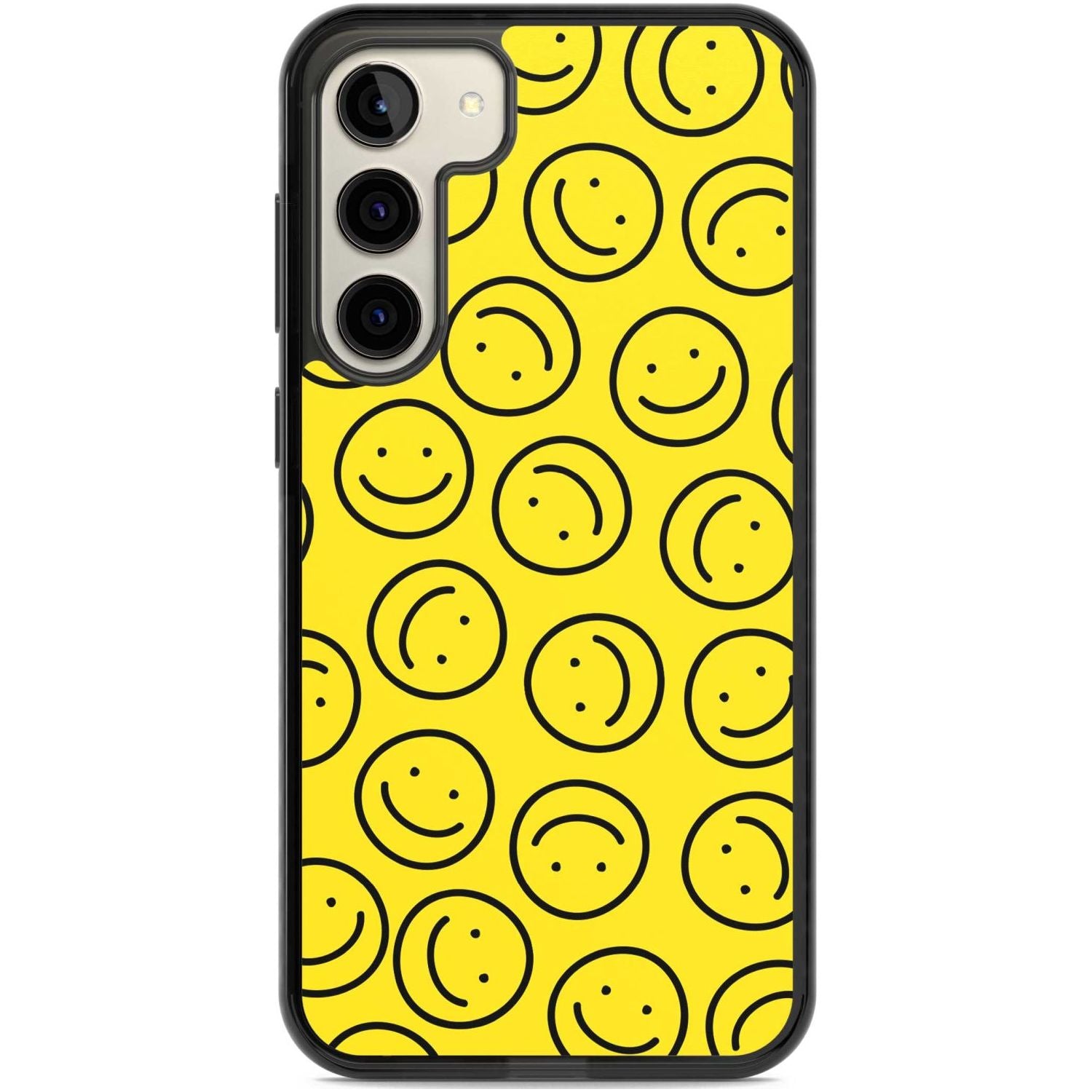 Happy Face Pattern Phone Case Samsung S22 Plus / Black Impact Case,Samsung S23 Plus / Black Impact Case Blanc Space