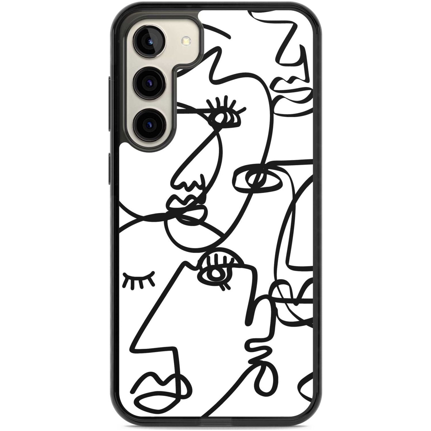 Abstract Continuous Line Faces Black on White Phone Case Samsung S22 Plus / Black Impact Case,Samsung S23 Plus / Black Impact Case Blanc Space