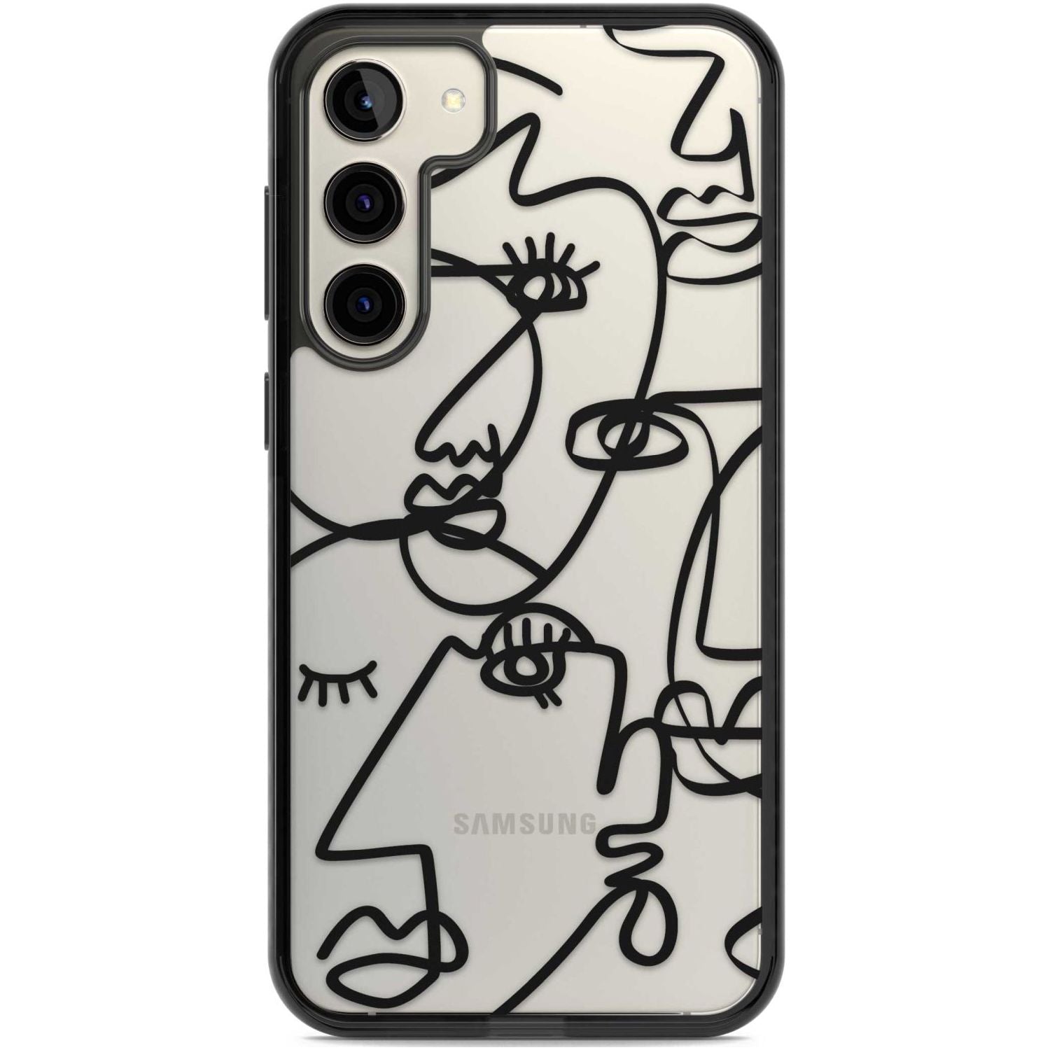 Abstract Continuous Line Faces Black on Clear Phone Case Samsung S22 Plus / Black Impact Case,Samsung S23 Plus / Black Impact Case Blanc Space