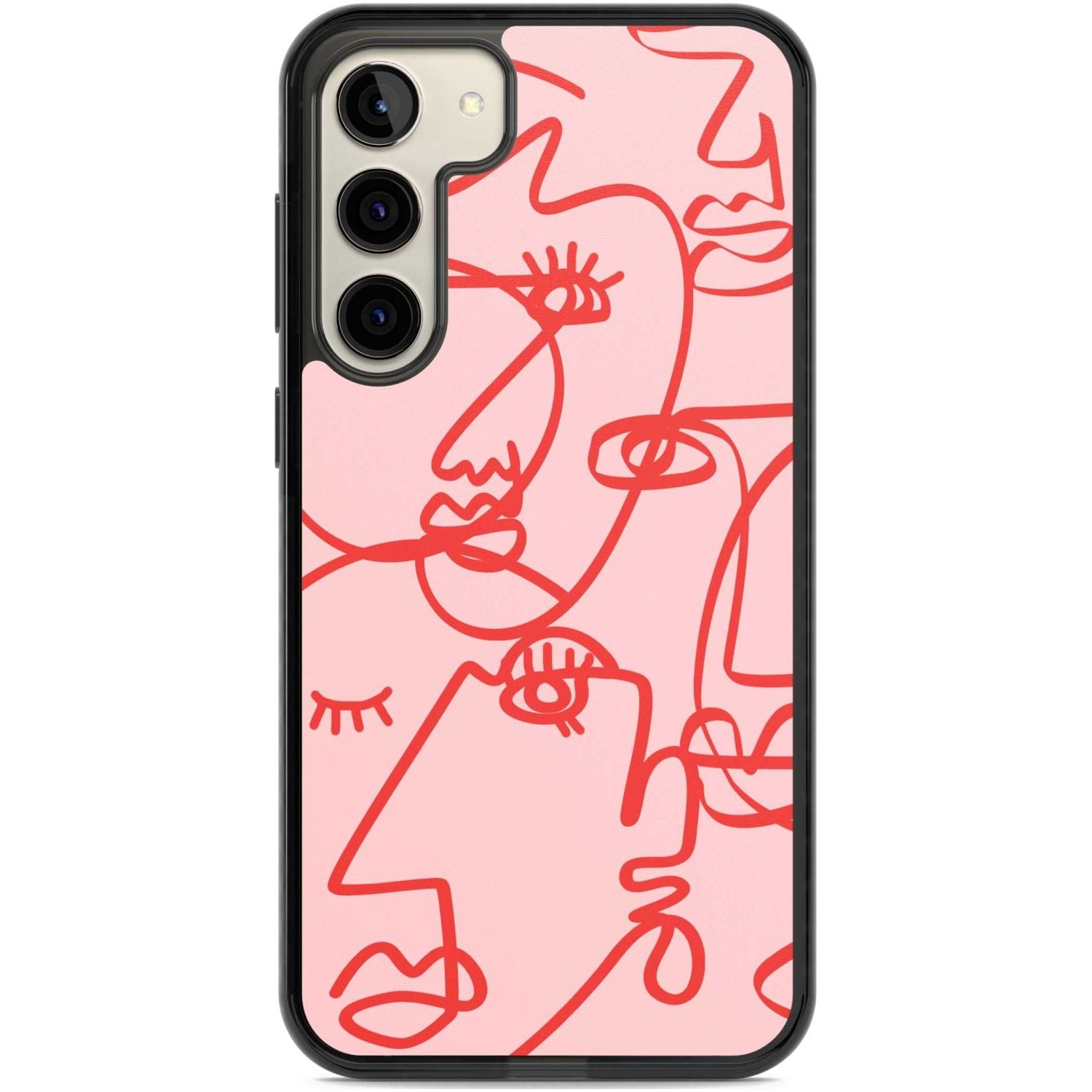 Abstract Continuous Line Faces Red on Pink Phone Case Samsung S22 Plus / Black Impact Case,Samsung S23 Plus / Black Impact Case Blanc Space