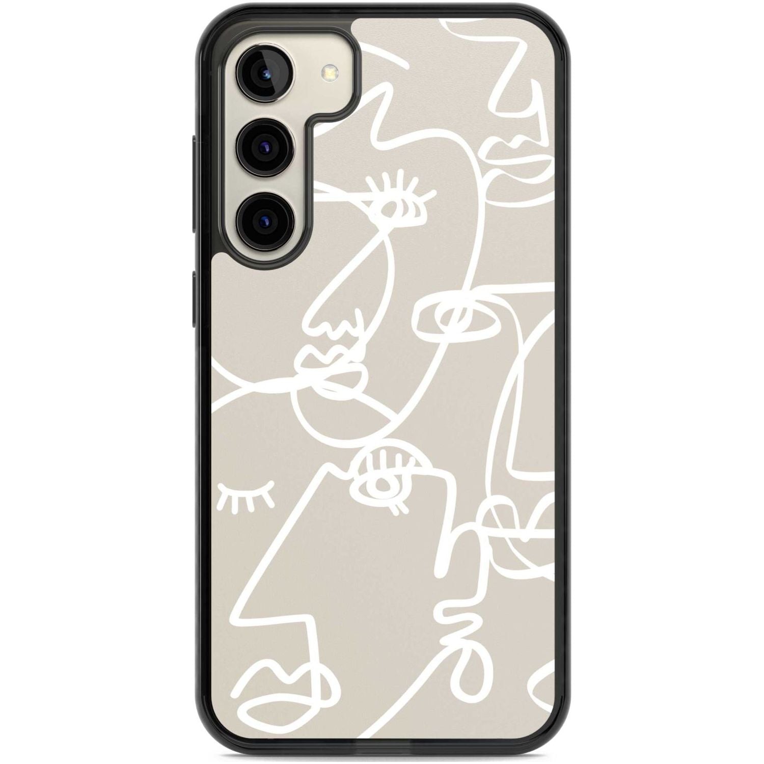 Abstract Continuous Line Faces White on Beige Phone Case Samsung S22 Plus / Black Impact Case,Samsung S23 Plus / Black Impact Case Blanc Space