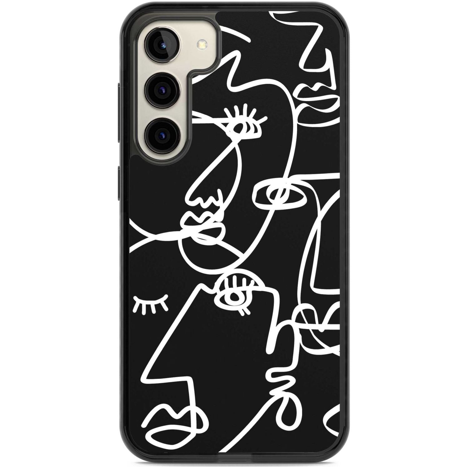 Abstract Continuous Line Faces White on Black Phone Case Samsung S22 Plus / Black Impact Case,Samsung S23 Plus / Black Impact Case Blanc Space