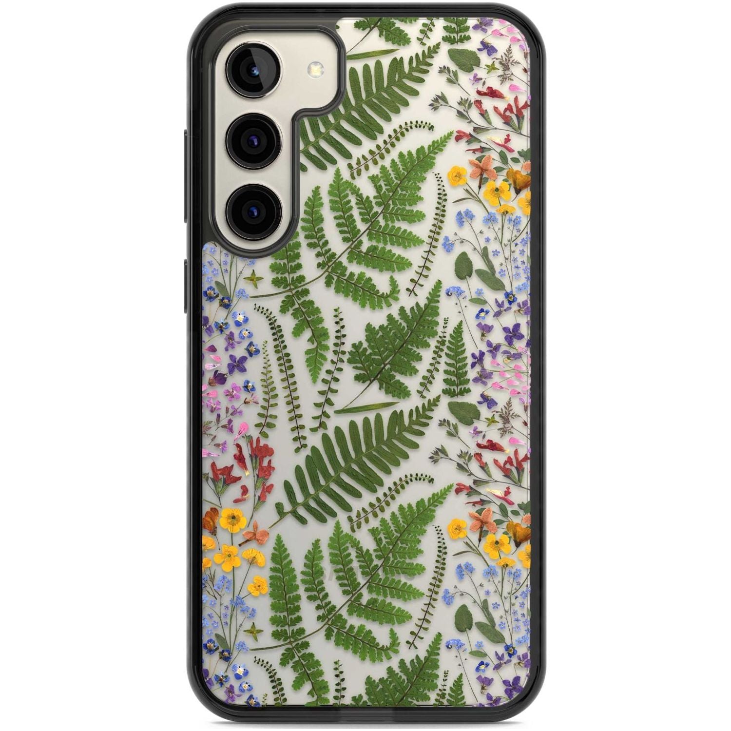 Busy Floral and Fern Design Phone Case Samsung S22 Plus / Black Impact Case,Samsung S23 Plus / Black Impact Case Blanc Space