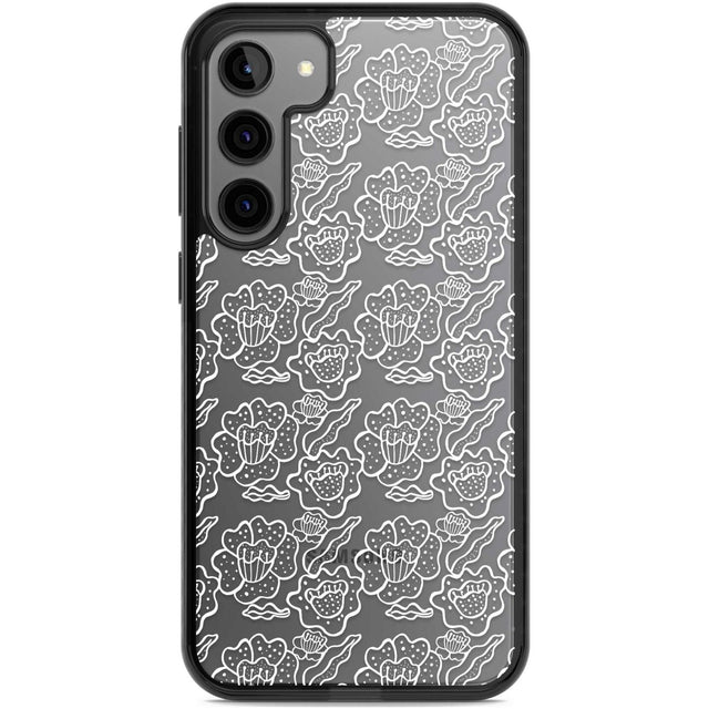 Funky Floral Patterns White on Clear Phone Case Samsung S22 Plus / Black Impact Case,Samsung S23 Plus / Black Impact Case Blanc Space