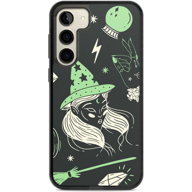 Astrology Witch Pattern Phone Case Samsung S22 Plus / Black Impact Case,Samsung S23 Plus / Black Impact Case Blanc Space