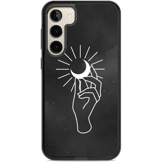 Hand Holding Moon Phone Case Samsung S22 Plus / Black Impact Case,Samsung S23 Plus / Black Impact Case Blanc Space