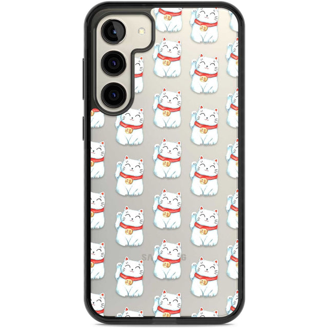 Lucky Cat Maneki-Neko Japanese Pattern Phone Case Samsung S22 Plus / Black Impact Case,Samsung S23 Plus / Black Impact Case Blanc Space