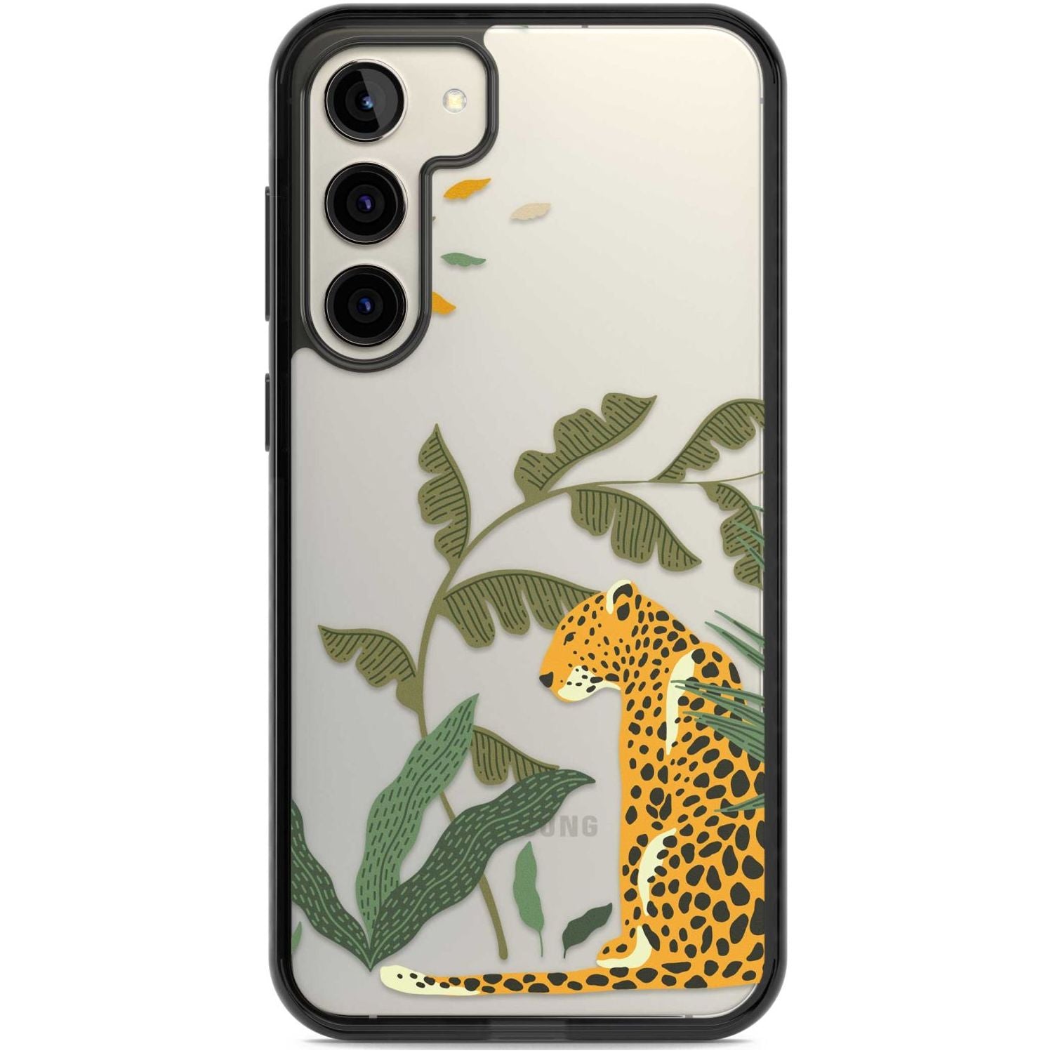Large Jaguar Clear Jungle Cat Pattern Phone Case Samsung S22 Plus / Black Impact Case,Samsung S23 Plus / Black Impact Case Blanc Space