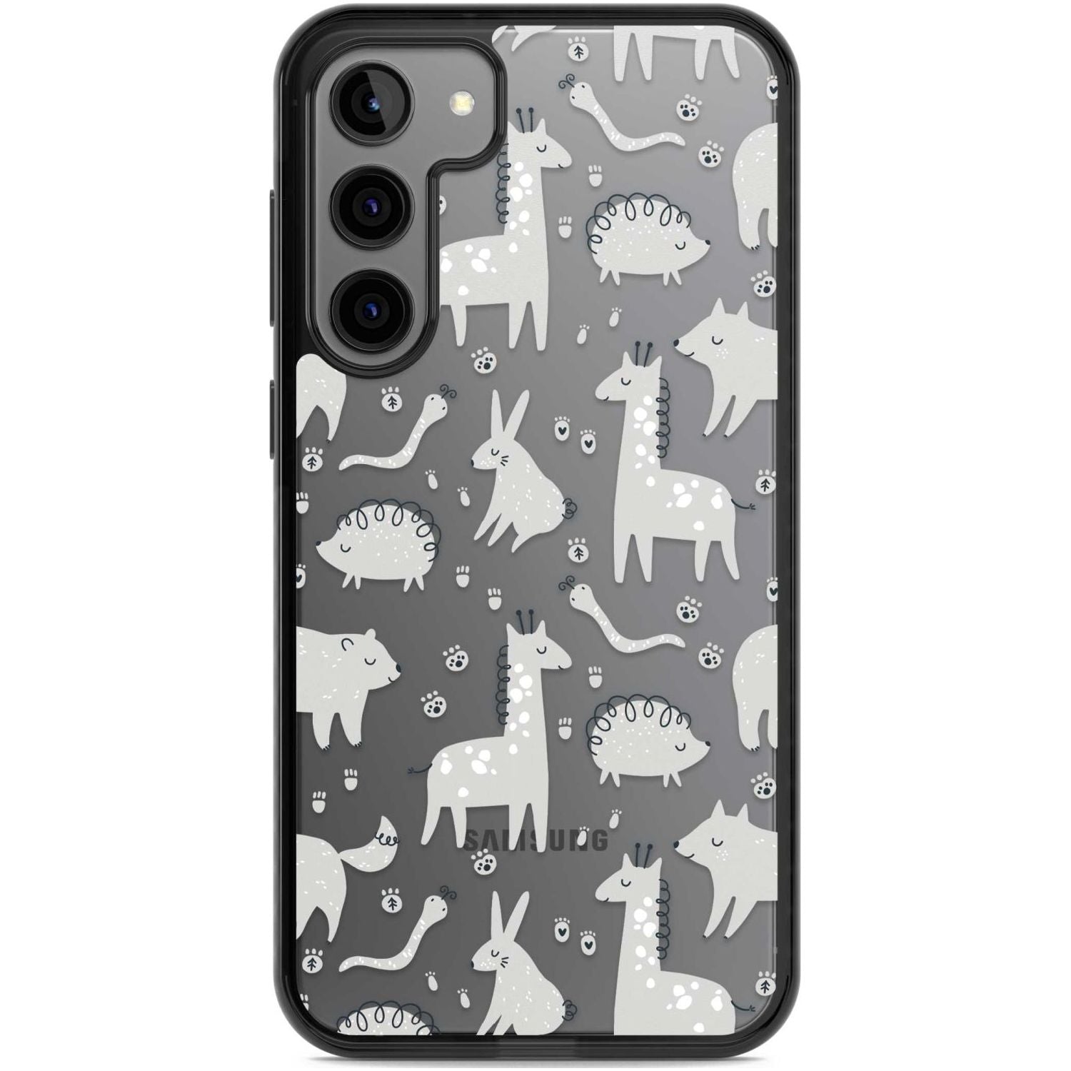 Adorable Mixed Animals Pattern (Clear) Phone Case Samsung S22 Plus / Black Impact Case,Samsung S23 Plus / Black Impact Case Blanc Space