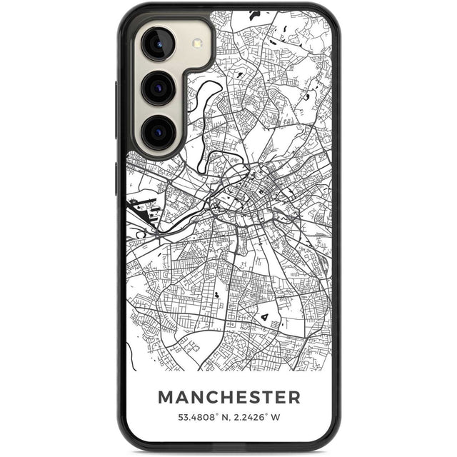 Map of Manchester, England Phone Case Samsung S22 Plus / Black Impact Case,Samsung S23 Plus / Black Impact Case Blanc Space