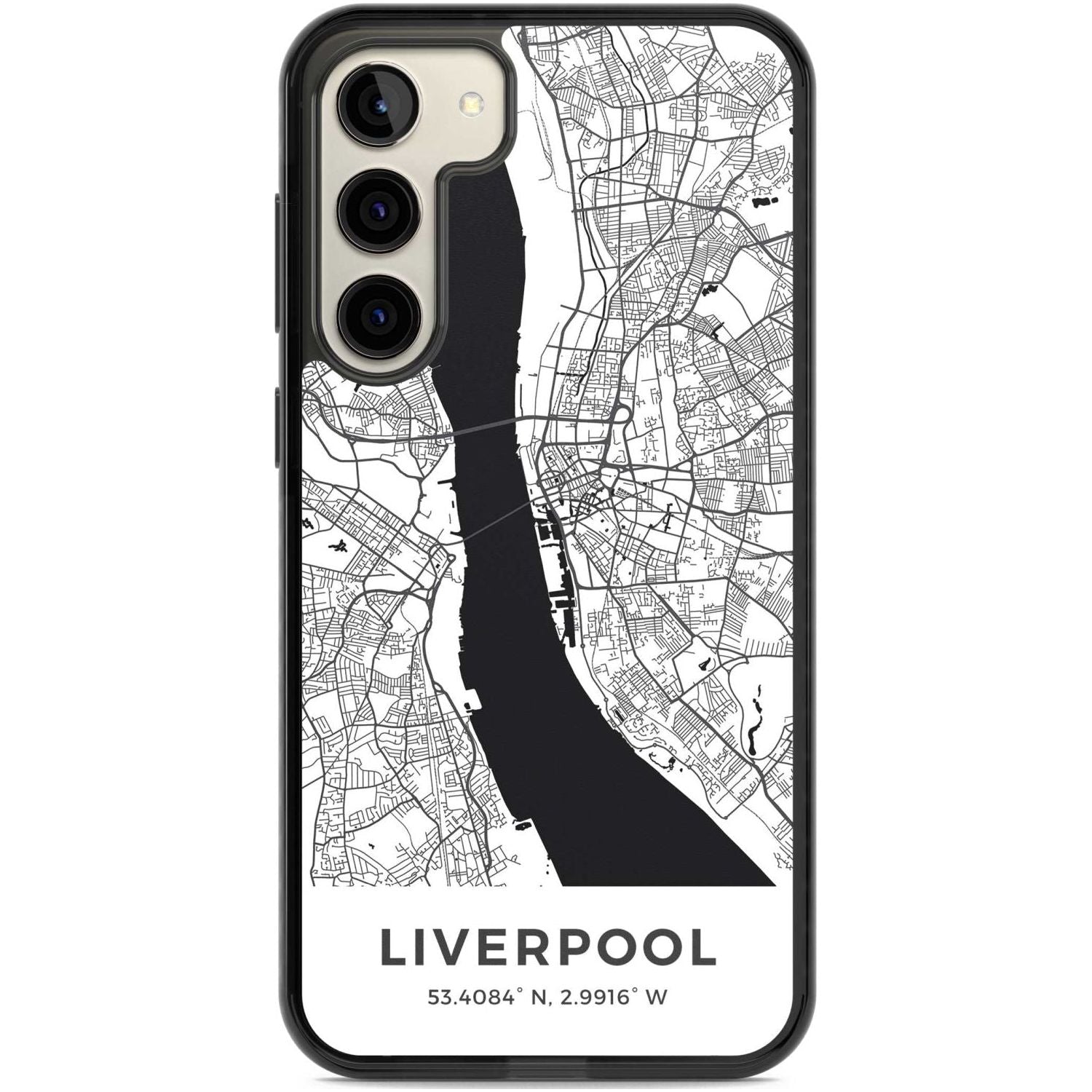 Map of Liverpool, England Phone Case Samsung S22 Plus / Black Impact Case,Samsung S23 Plus / Black Impact Case Blanc Space