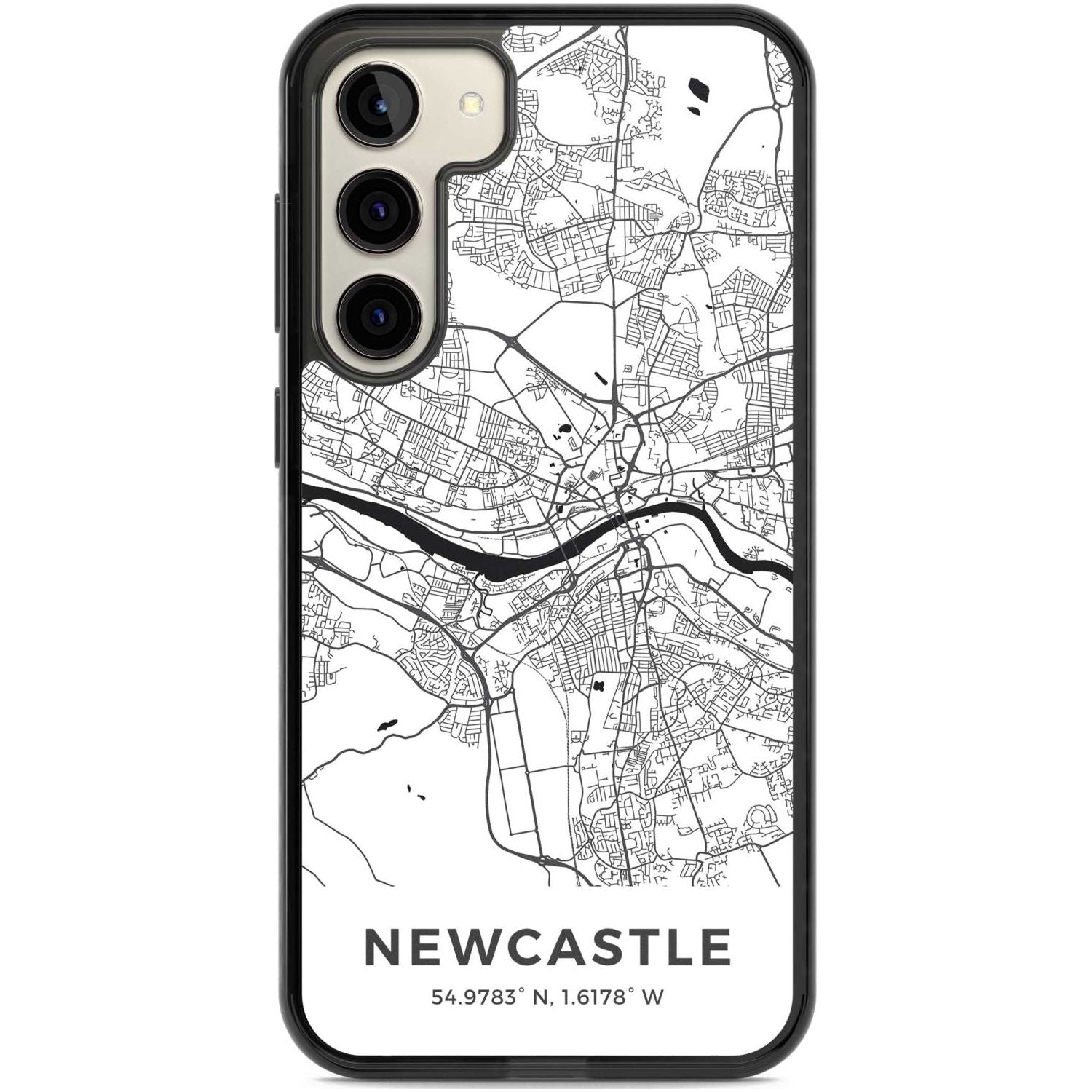 Map of Newcastle, England Phone Case Samsung S22 Plus / Black Impact Case,Samsung S23 Plus / Black Impact Case Blanc Space