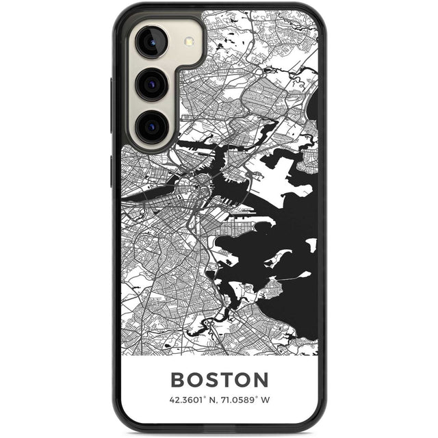 Map of Boston, Massachusetts Phone Case Samsung S22 Plus / Black Impact Case,Samsung S23 Plus / Black Impact Case Blanc Space