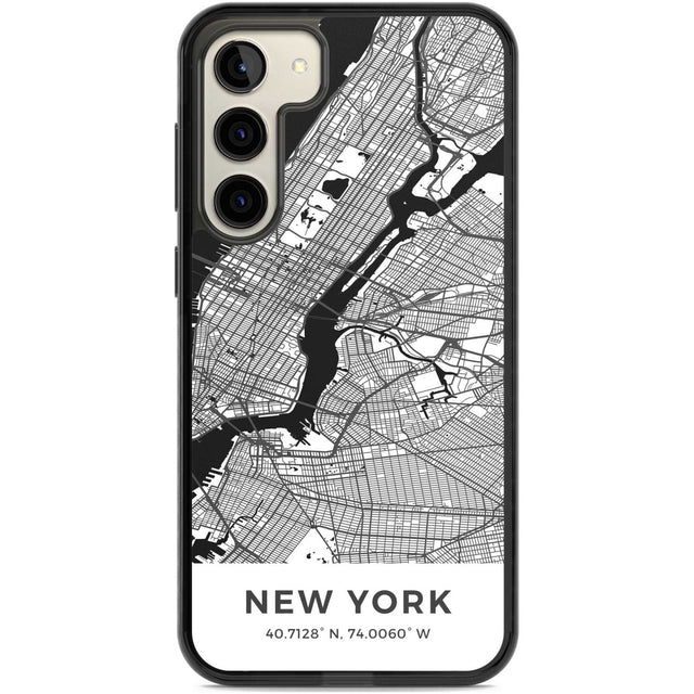 Map of New York, New York Phone Case Samsung S22 Plus / Black Impact Case,Samsung S23 Plus / Black Impact Case Blanc Space
