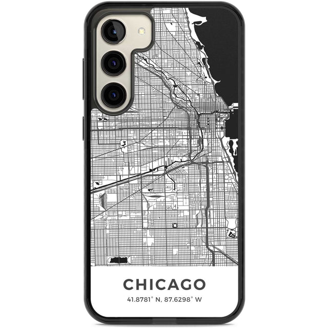 Map of Chicago, Illinois Phone Case Samsung S22 Plus / Black Impact Case,Samsung S23 Plus / Black Impact Case Blanc Space