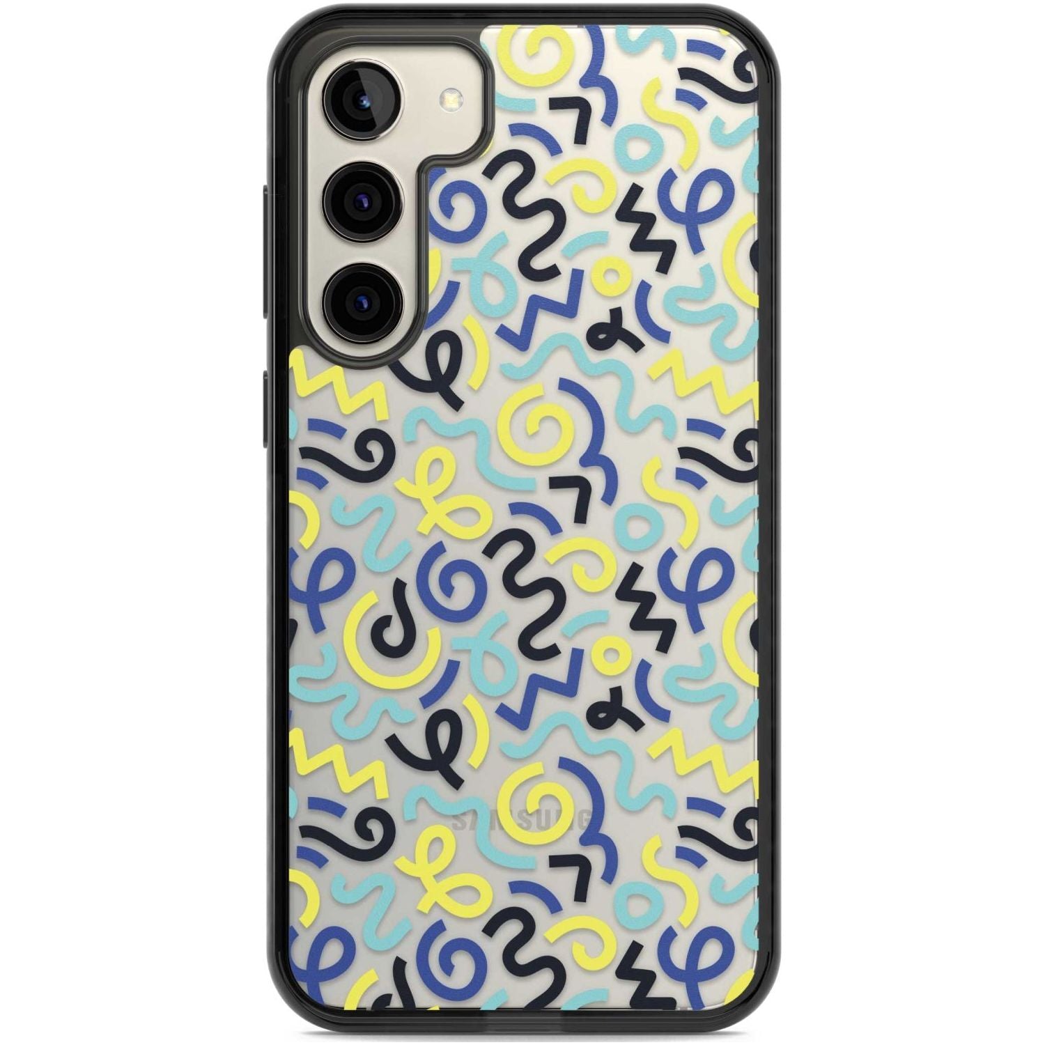 Blue & Yellow Shapes Memphis Retro Pattern Design Phone Case Samsung S22 Plus / Black Impact Case,Samsung S23 Plus / Black Impact Case Blanc Space