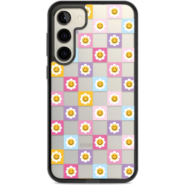 Daisy Squares Pattern Phone Case Samsung S22 Plus / Black Impact Case,Samsung S23 Plus / Black Impact Case Blanc Space