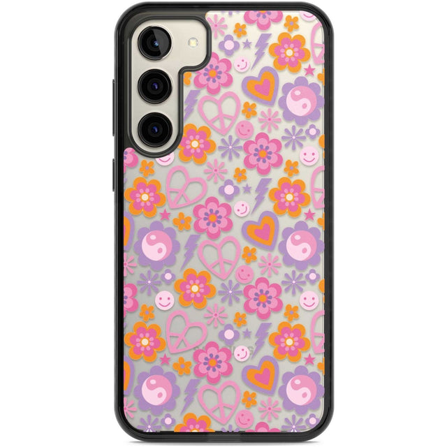 Peace, Love and Flowers Pattern Phone Case Samsung S22 Plus / Black Impact Case,Samsung S23 Plus / Black Impact Case Blanc Space