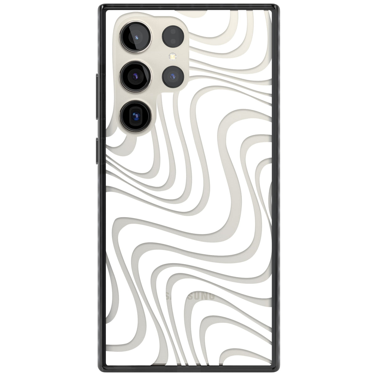 White Abstract Waves Samsung S22 Ultra / Samsung S23 Ultra / Samsung S24 Ultra Impact Black Phone Case front