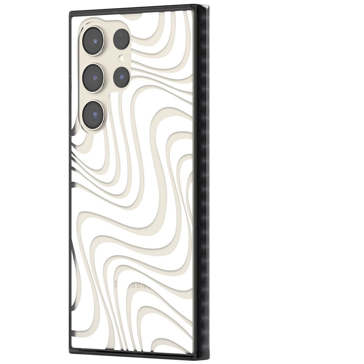 White Abstract Waves Samsung S22 Ultra / Samsung S23 Ultra / Samsung S24 Ultra Impact Black Phone Case side