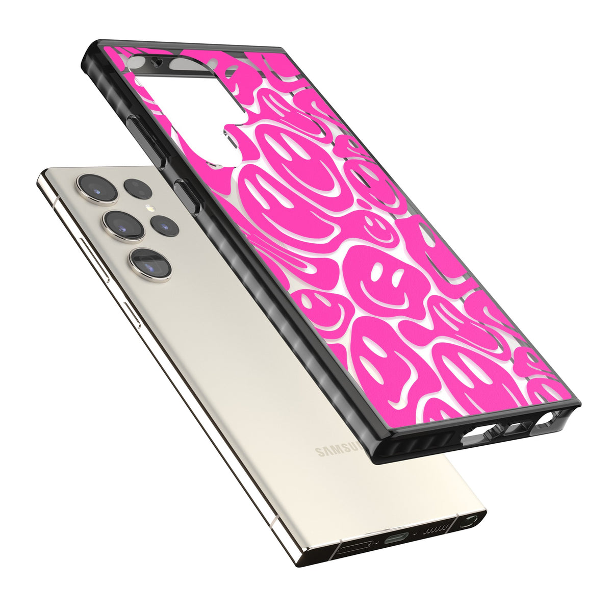 Pink Acid Faces Samsung S22 Ultra / Samsung S23 Ultra / Samsung S24 Ultra Impact Black Phone Case angled