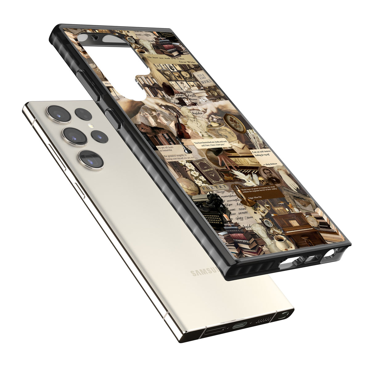 Antique Collage Samsung S22 Ultra / Samsung S23 Ultra / Samsung S24 Ultra Impact Black Phone Case angled
