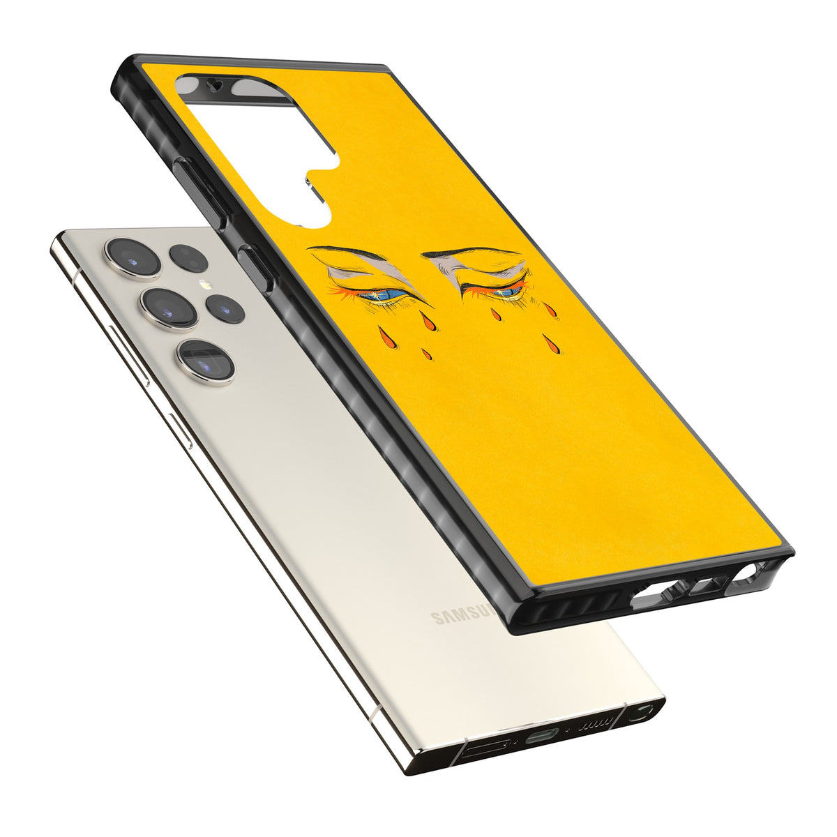 Yellow Tearful Eyes Samsung S22 Ultra / Samsung S23 Ultra / Samsung S24 Ultra Impact Black Phone Case angled