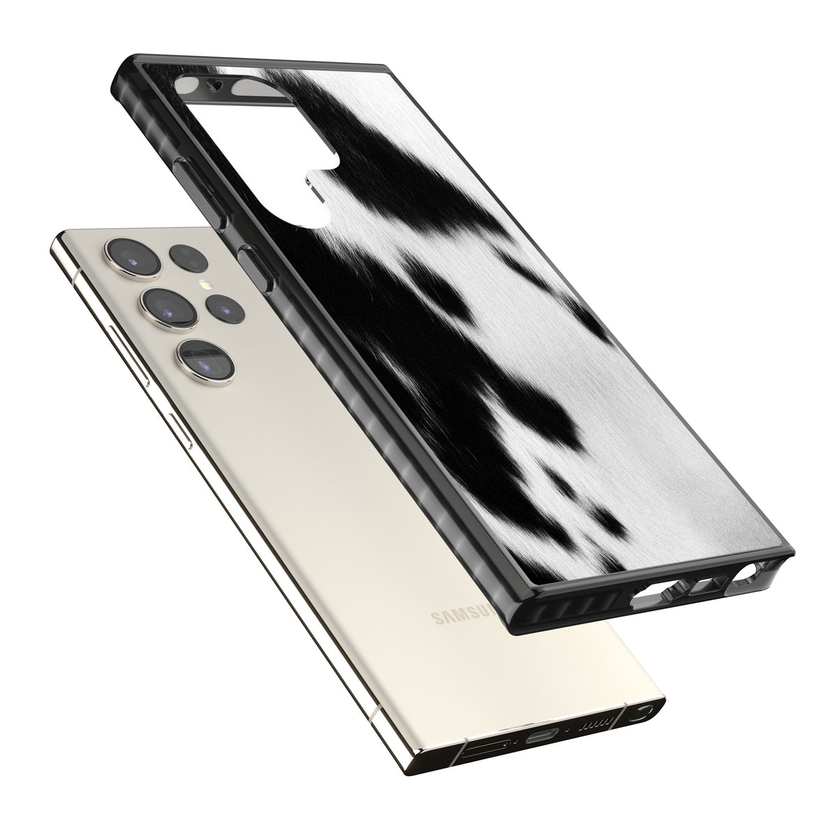 Cowhide Samsung S22 Ultra / Samsung S23 Ultra / Samsung S24 Ultra Impact Black Phone Case angled