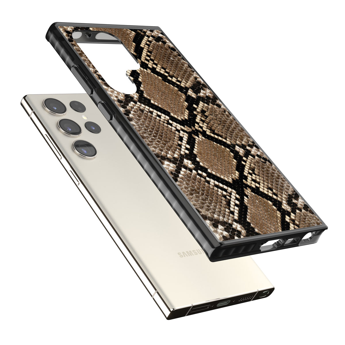 Snakeskin Samsung S22 Ultra / Samsung S23 Ultra / Samsung S24 Ultra Impact Black Phone Case angled