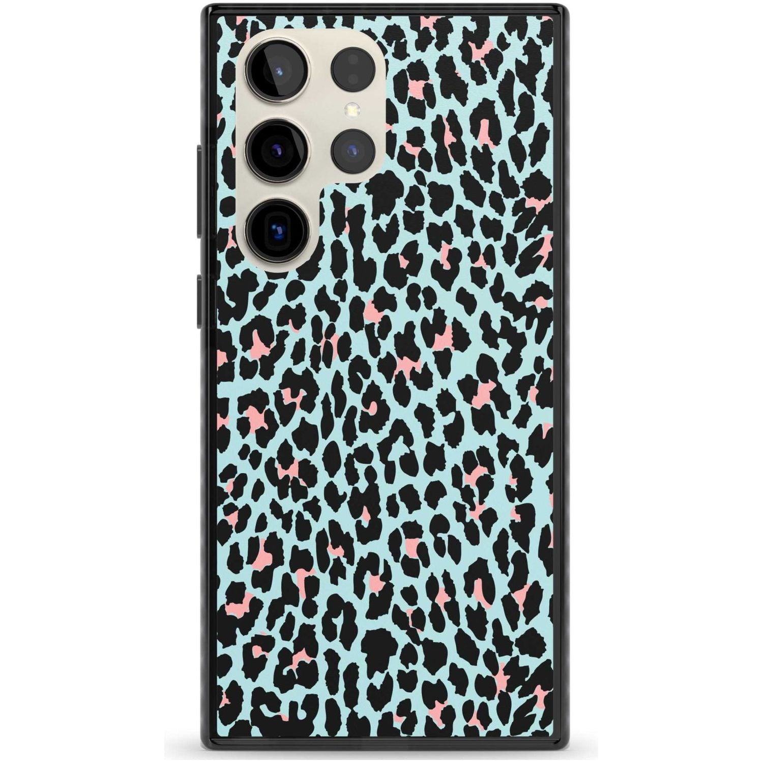 Light Pink on Blue Leopard Print Pattern Phone Case Samsung S22 Ultra / Black Impact Case,Samsung S23 Ultra / Black Impact Case Blanc Space