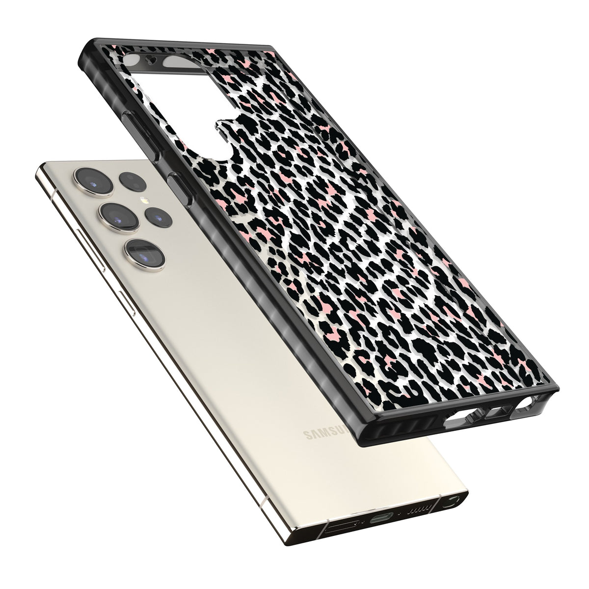 Tatty Leopard Samsung S22 Ultra / Samsung S23 Ultra / Samsung S24 Ultra Impact Black Phone Case angled