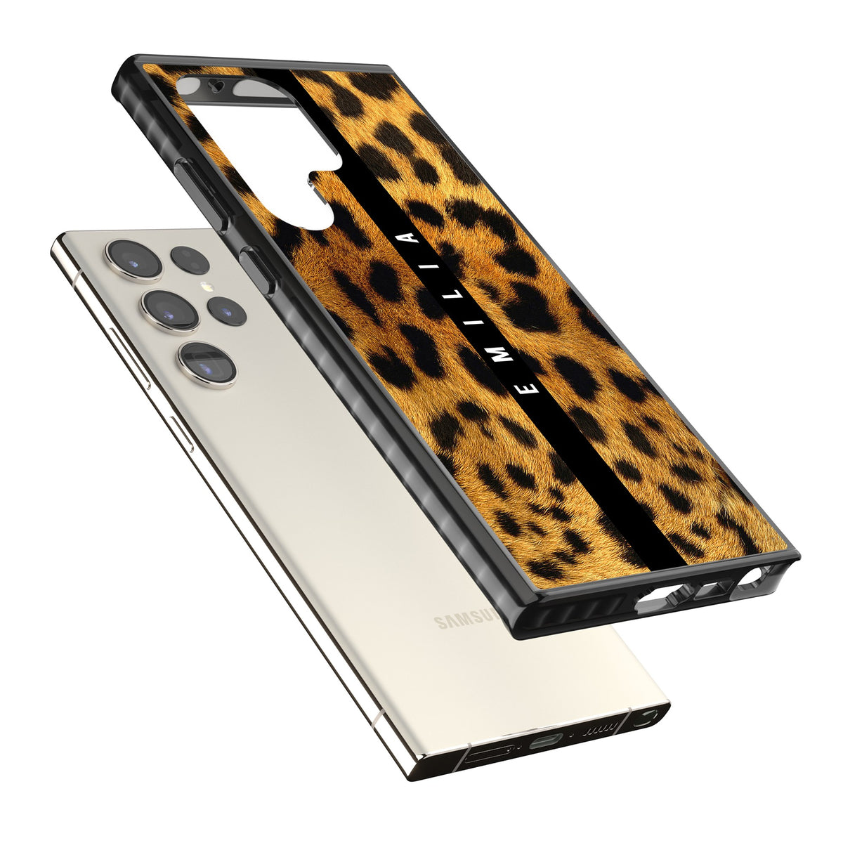 Leopard Print Samsung S22 Ultra / Samsung S23 Ultra / Samsung S24 Ultra Impact Black Phone Case angled