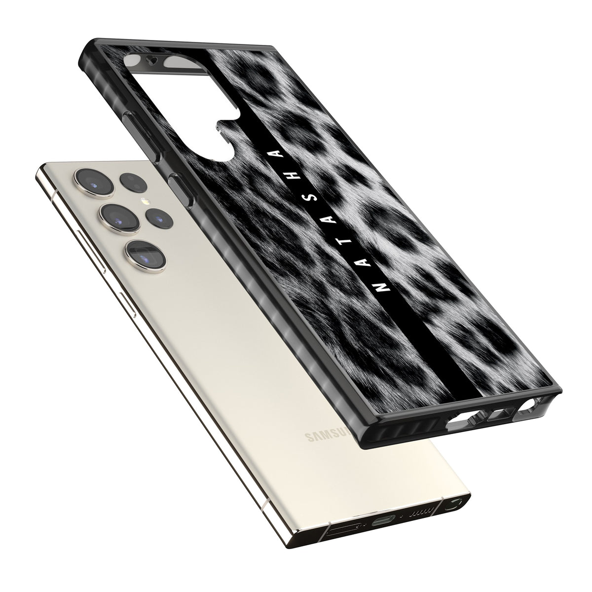 Snow Leopard Samsung S22 Ultra / Samsung S23 Ultra / Samsung S24 Ultra Impact Black Phone Case angled