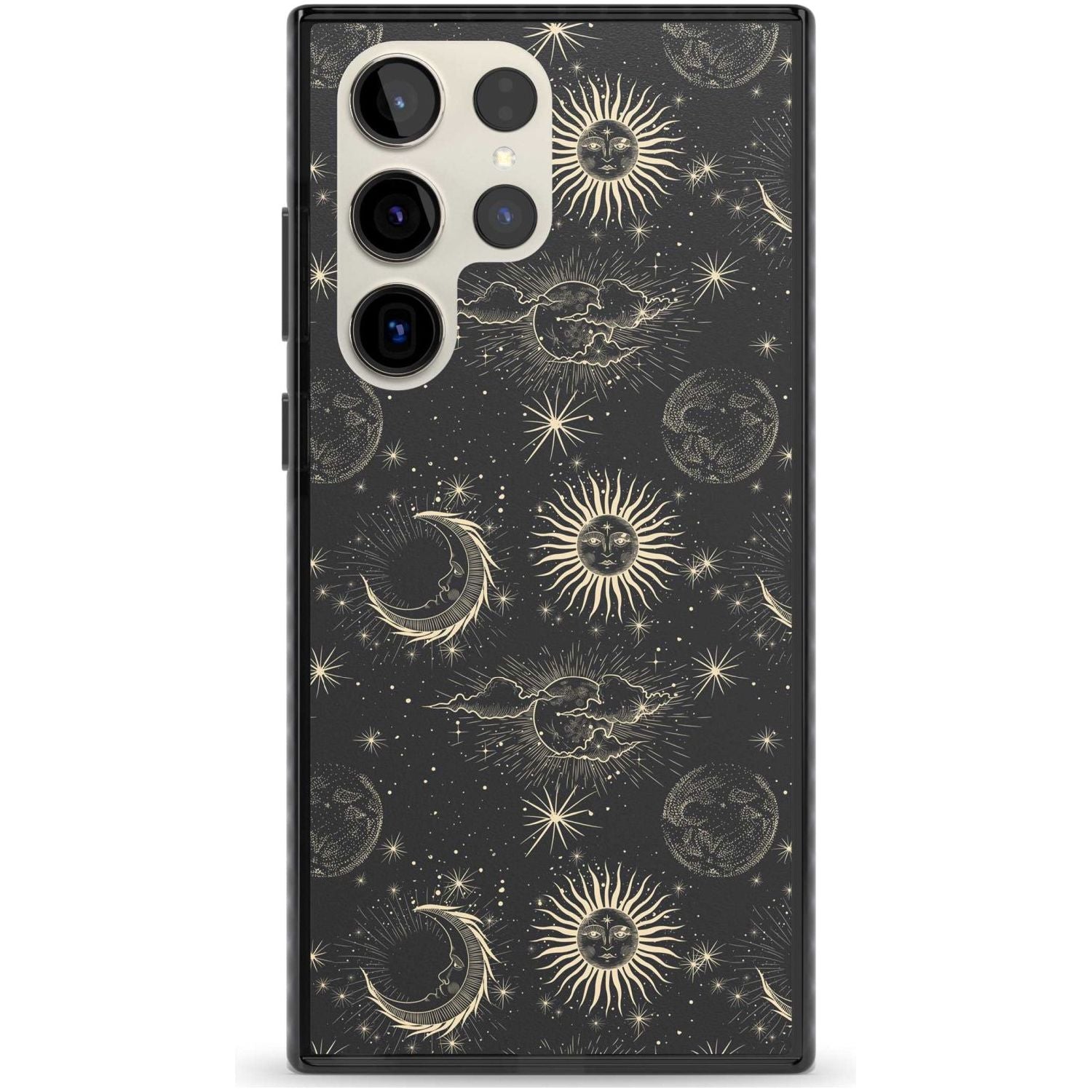 Large Suns, Moons & Clouds Astrological Phone Case Samsung S22 Ultra / Black Impact Case,Samsung S23 Ultra / Black Impact Case Blanc Space