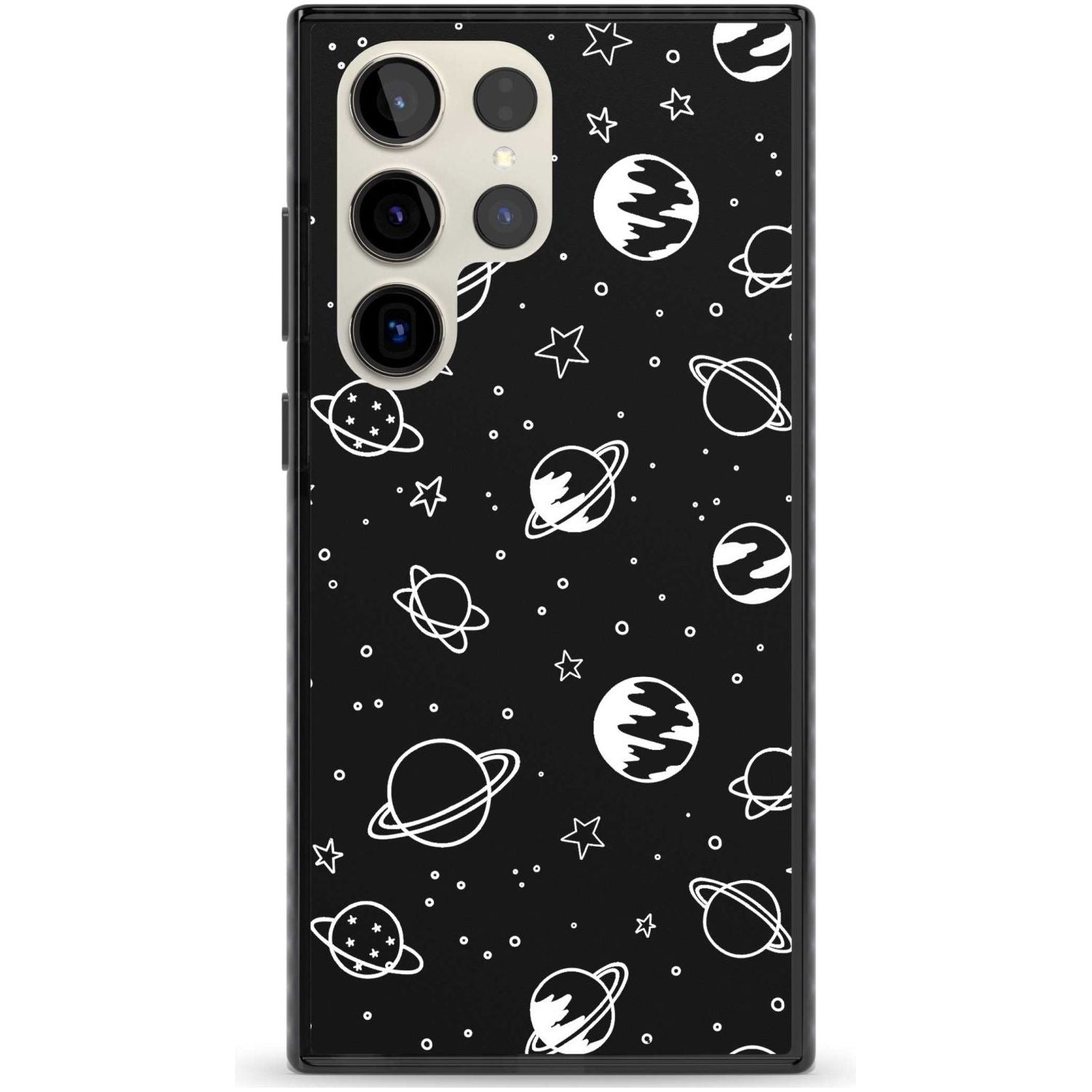 Cosmic Outer Space Design White on Black Phone Case Samsung S22 Ultra / Black Impact Case,Samsung S23 Ultra / Black Impact Case Blanc Space