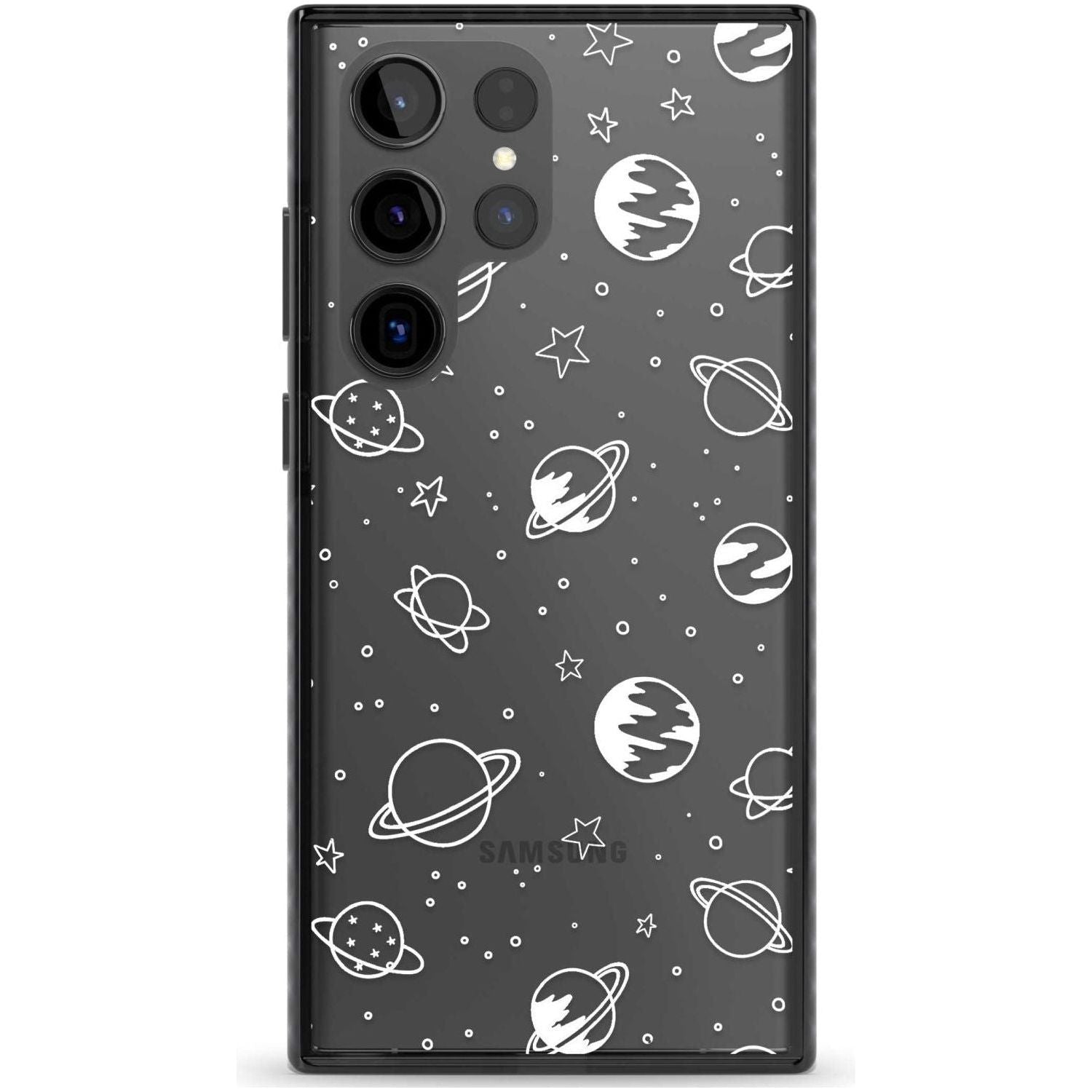 Cosmic Outer Space Design White on Clear Phone Case Samsung S22 Ultra / Black Impact Case,Samsung S23 Ultra / Black Impact Case Blanc Space