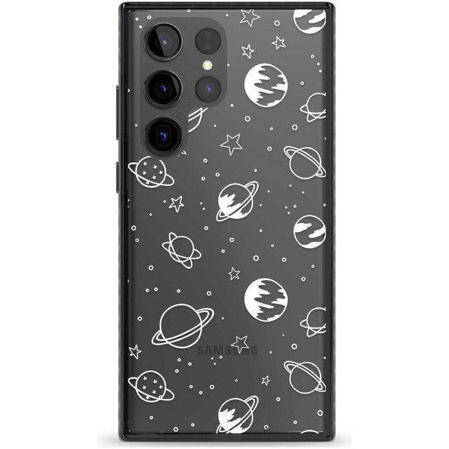 Cosmic Outer Space Design White on Clear Phone Case Samsung S22 Ultra / Black Impact Case,Samsung S23 Ultra / Black Impact Case Blanc Space