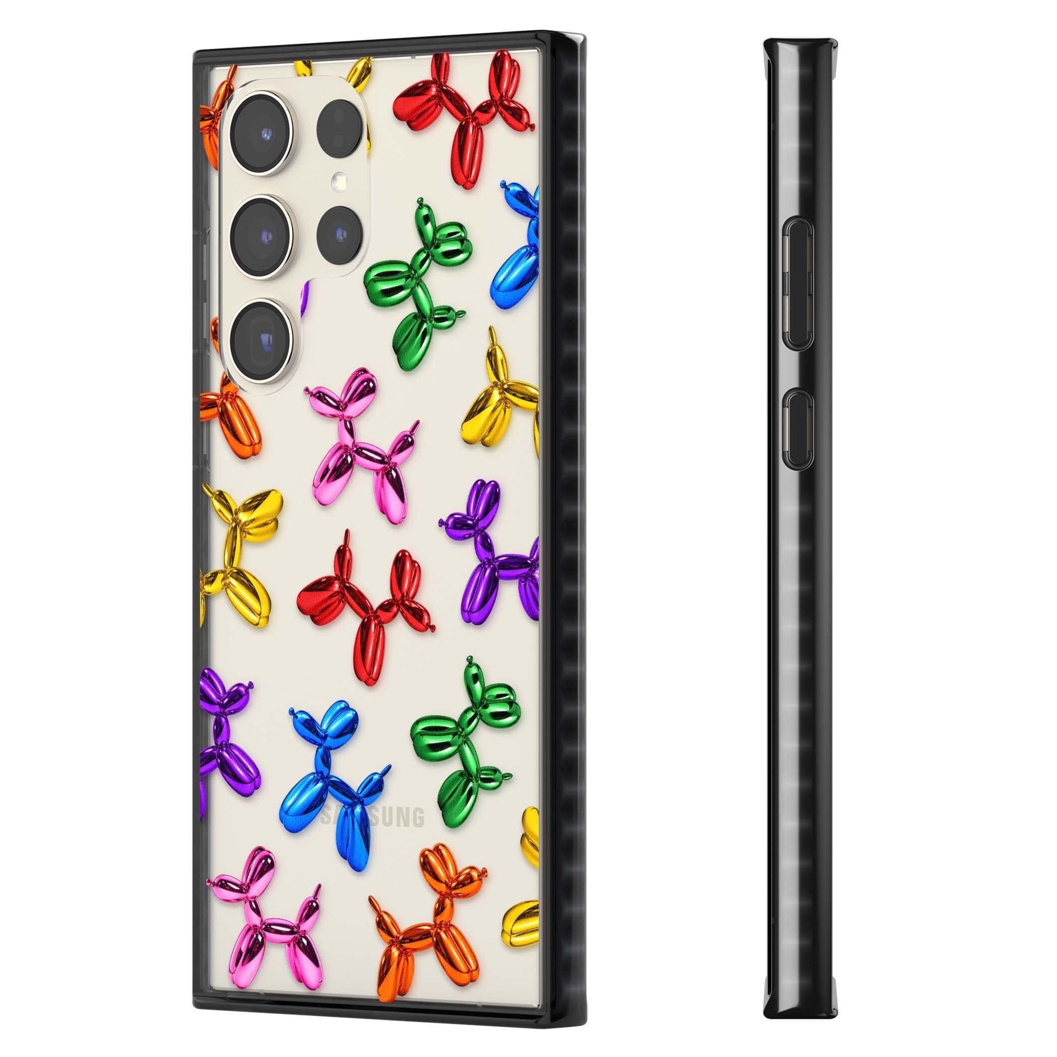 Balloon Dogs pop art iPhone case featuring rainbow chrome balloon dogs in Jeff Koons style | Black Impact case for Samsung Galaxy S24 Ultra, Samsung Galaxy S23 Ultra, Samsung Galaxy S22 Ultra