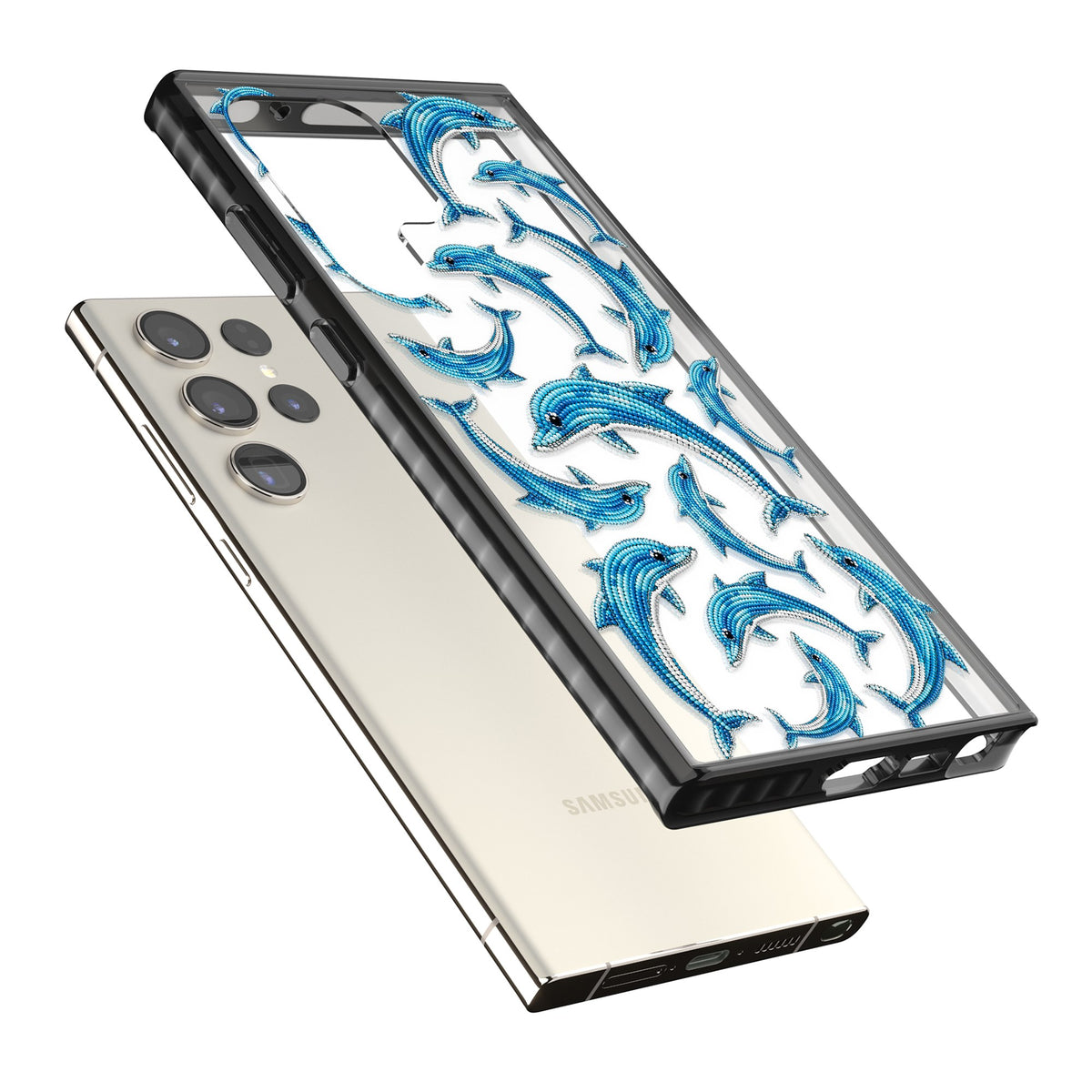 Beaded Dolphins Samsung S22 Ultra / Samsung S23 Ultra / Samsung S24 Ultra Impact Black Phone Case angled
