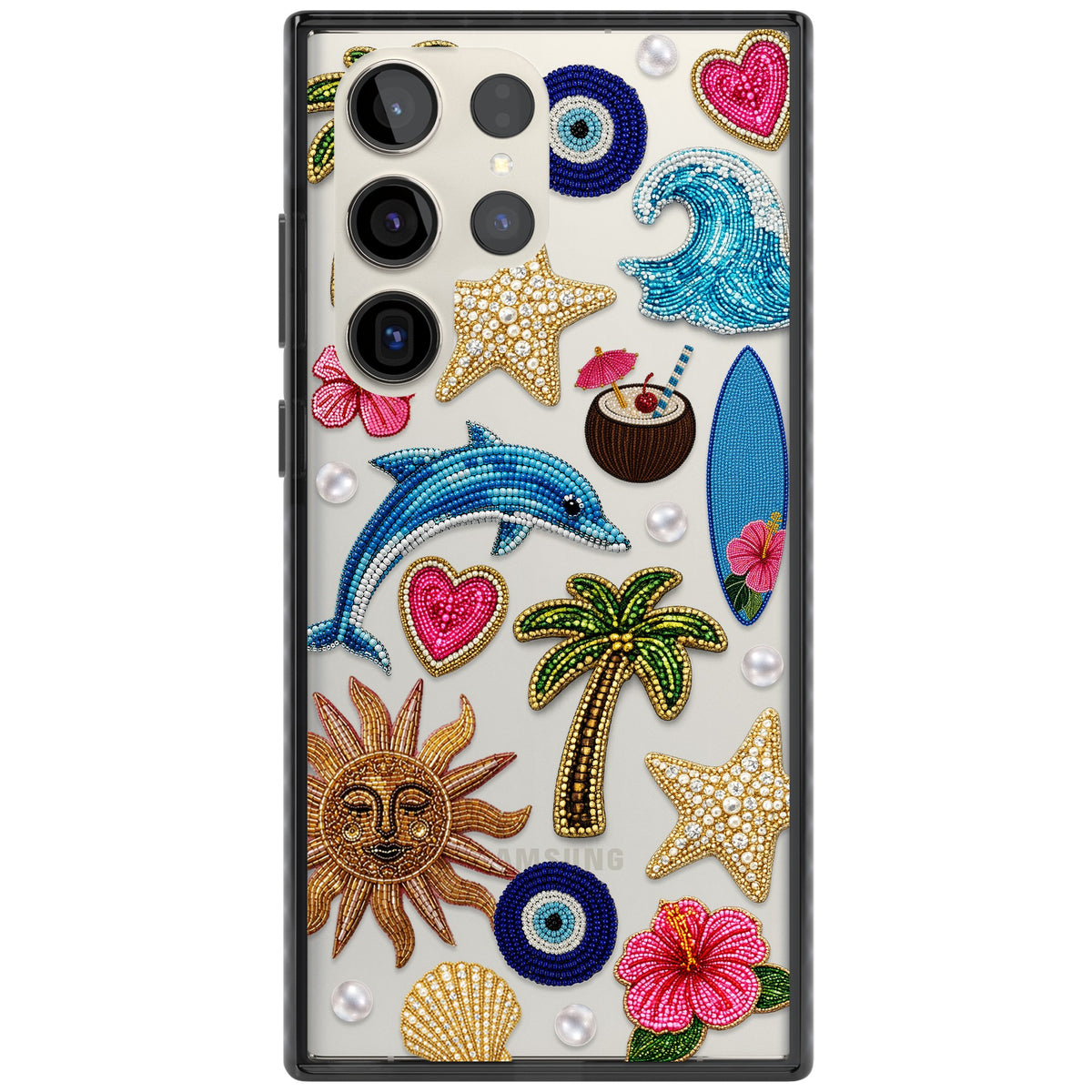 Beaded Beach Samsung S22 Ultra / Samsung S23 Ultra / Samsung S24 Ultra Impact Black Phone Case front