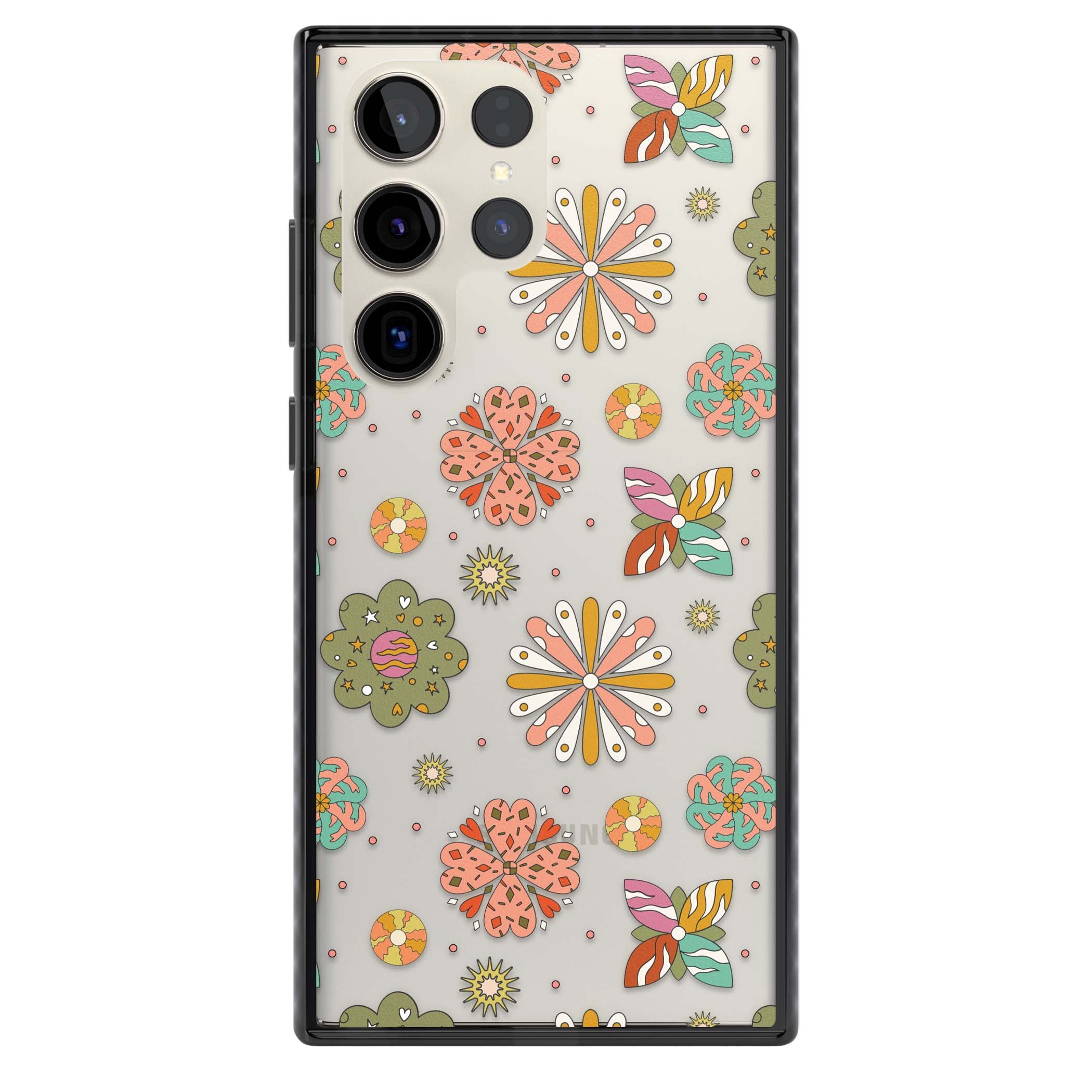 Elevate Your Phone'S Style With This Boho Celestial Sun & Eye Phone Case, Featuring A Mystical Blend Of Suns, All-Seeing Eyes, Butterflies, Stars, And