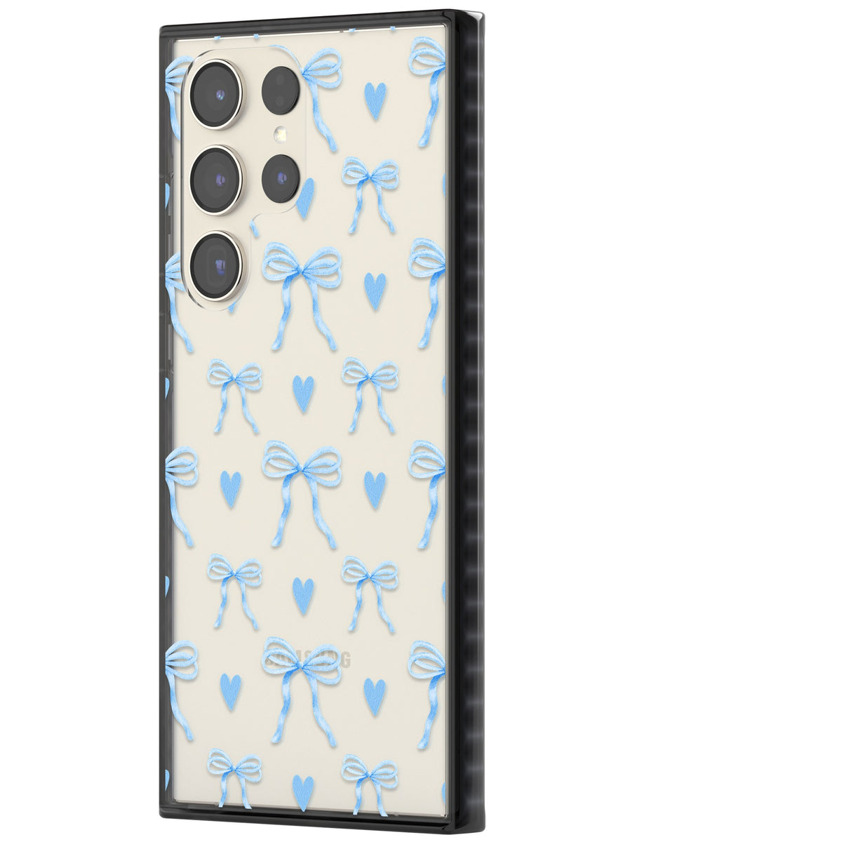 Blue Bows & Hearts Samsung S22 Ultra / Samsung S23 Ultra / Samsung S24 Ultra Impact Black Phone Case side