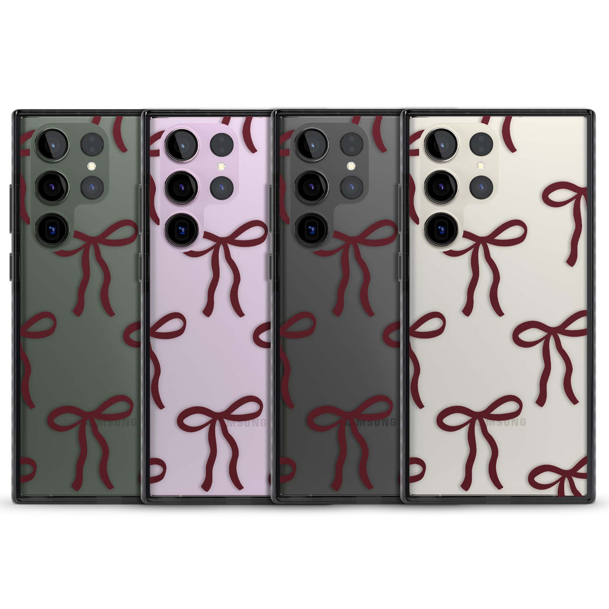 Burgundy Bows coquette iPhone case featuring hand-drawn burgundy red bows on a clear background | Black Impact case for Samsung Galaxy S24 Ultra, Samsung Galaxy S23 Ultra, Samsung Galaxy S22 Ultra