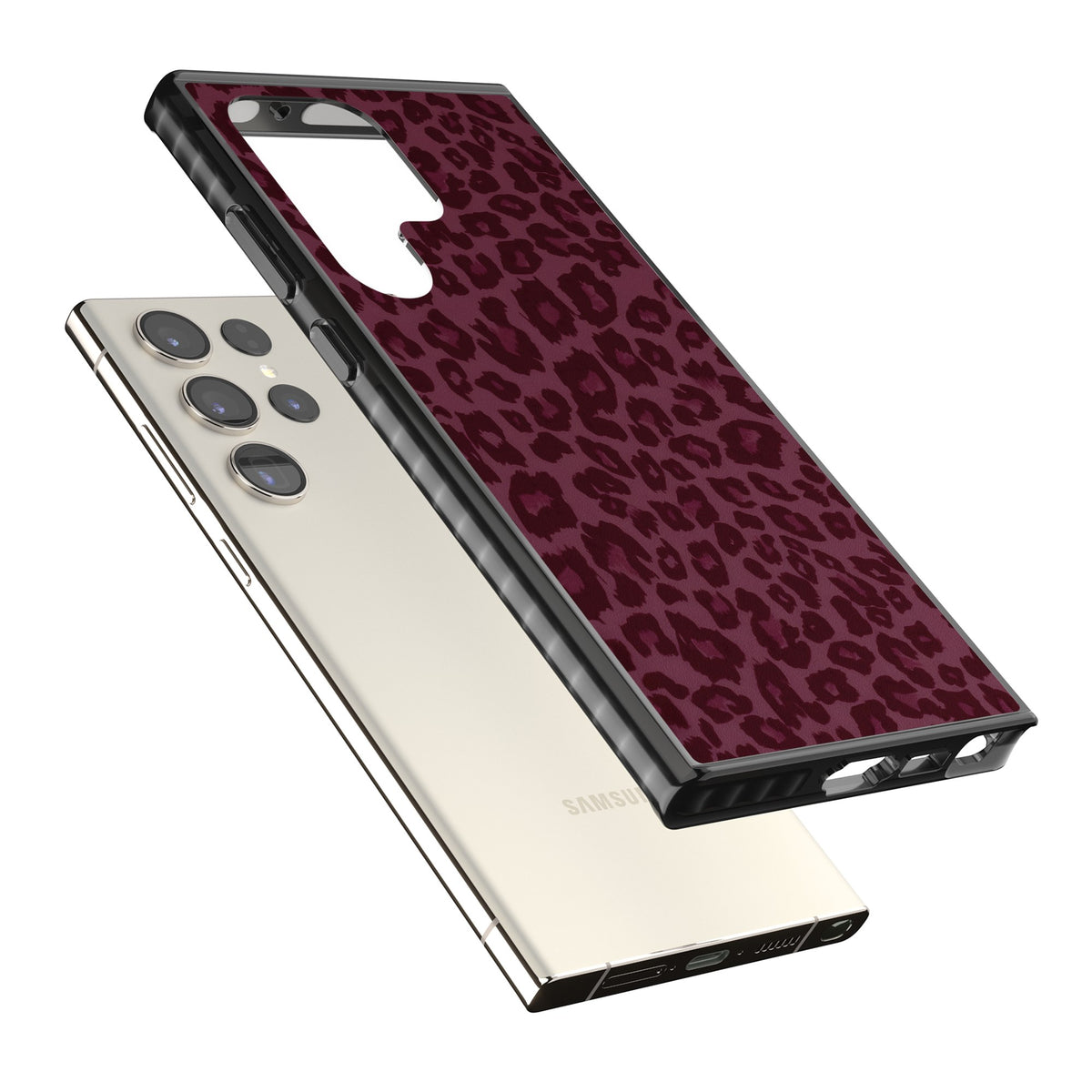 Burgundy Leopard Samsung S22 Ultra / Samsung S23 Ultra / Samsung S24 Ultra Impact Black Phone Case angled
