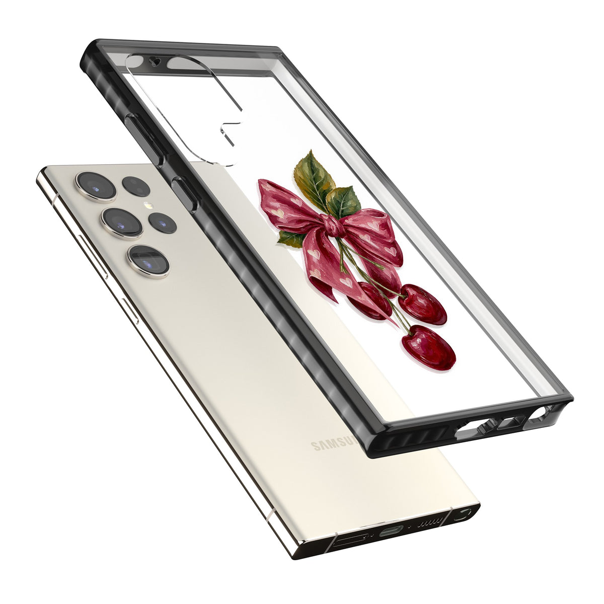 Cherry Sonnet Samsung S22 Ultra / Samsung S23 Ultra / Samsung S24 Ultra Impact Black Phone Case angled