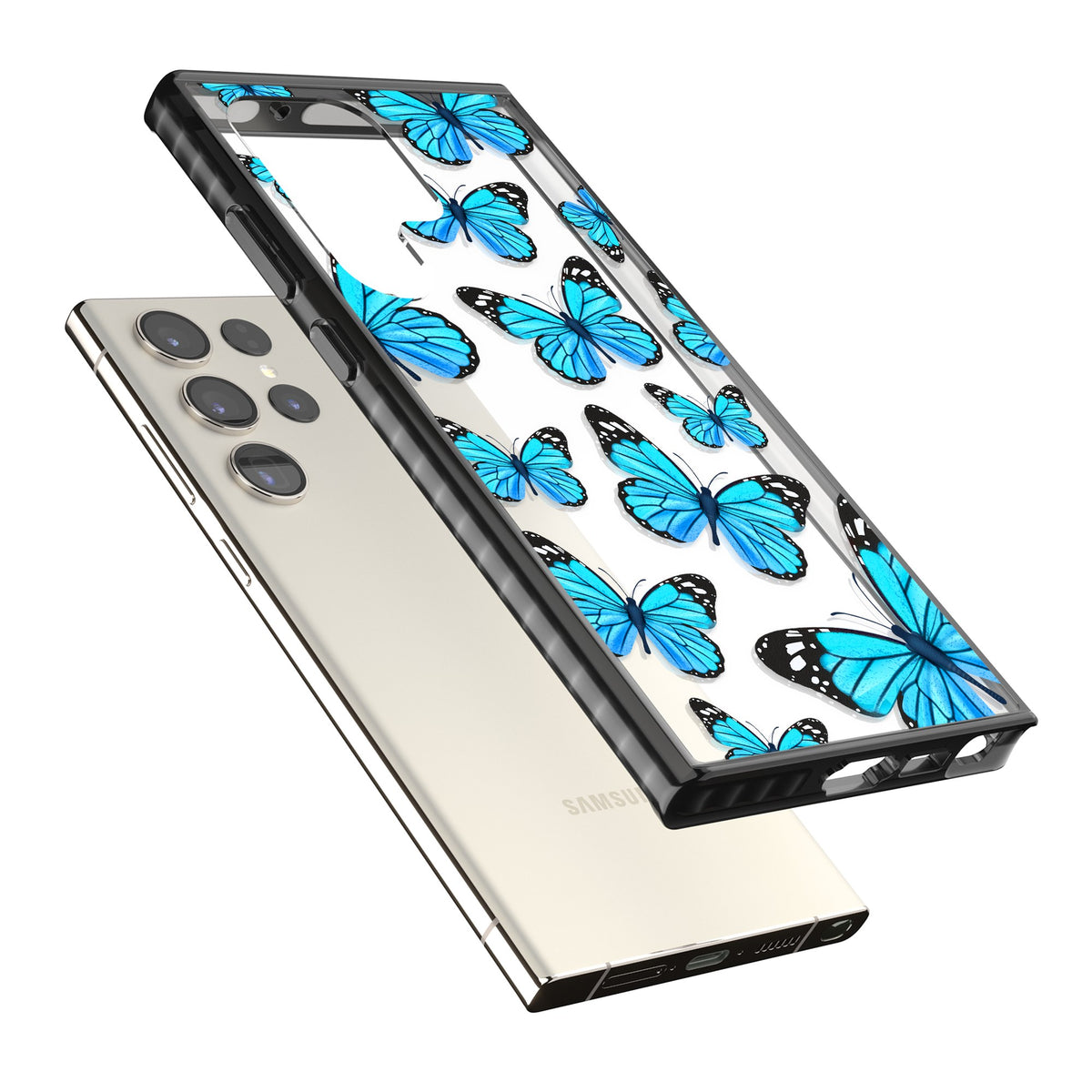 Azure Butterflies Samsung S22 Ultra / Samsung S23 Ultra / Samsung S24 Ultra Impact Black Phone Case angled