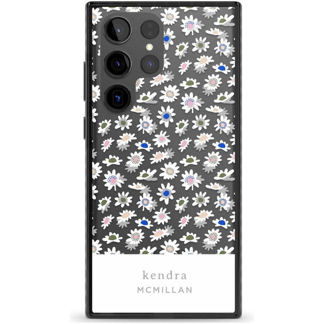 Personalised Grey & White Daisies Floral Design Custom Phone Case Samsung S22 Ultra / Black Impact Case,Samsung S23 Ultra / Black Impact Case Blanc Space
